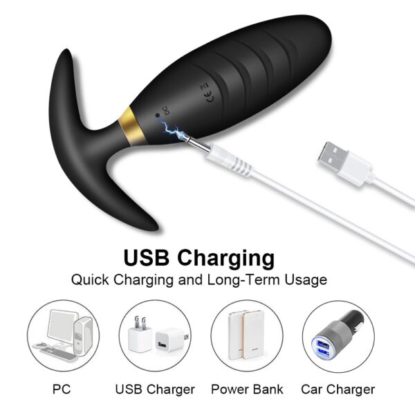 Black / Rose Design Anal Plug Vibrator - Image 5